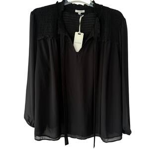 NEW! Pleione Pintuck black double layer chiffon babydoll blouse size 2X